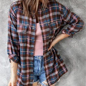 Turquoise & Brown Lightweight Flannel